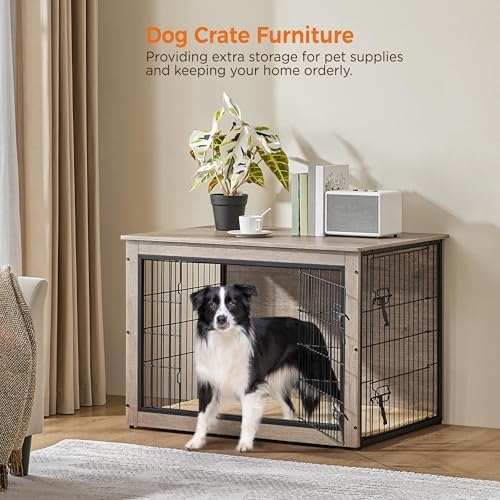 Yaheetech 38in Wooden Dog Crate Furniture w/Cushion for Medium Dogs, Gray - Image 4