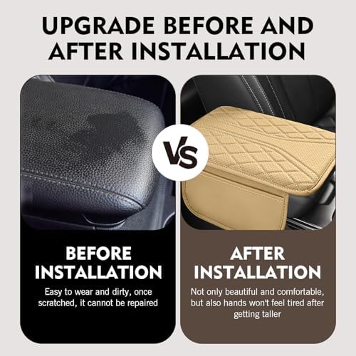 WZP Car Center Console Cover, Leather Arm Rest Cover with 2 Storage Bag, Console Cover for Car Storage Box Protector, Universal for Sedan SUV Truck (Beige) - Image 7