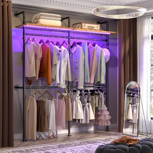 Aheaplus Industrial Pipe Clothing Rack, 79.7'' Closet System with LED Light by Aheaplus