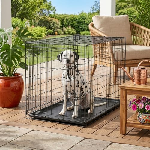 FDW | 48" Foldable Metal Dog Crate | Dark Black | Cage for XL Dogs - Image 2