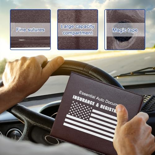 Ziciner Car Registration Insurance Holder, 2Pack Essential Auto Card Document Glove Box Organizer with Touch Fastener, Vehicle Interior Accessories Perfect for Most Car, Truck, SUV (Brown/White Flag) - Image 3