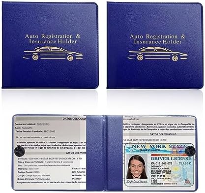 Ziciner Car Registration Insurance Holder, 2Pack Essential Auto Card Document Glove Box Organizer with Touch Fastener, Vehicle Interior Accessories Perfect for Most Car, Truck, SUV (Blue/Gold Words) by Ziciner
