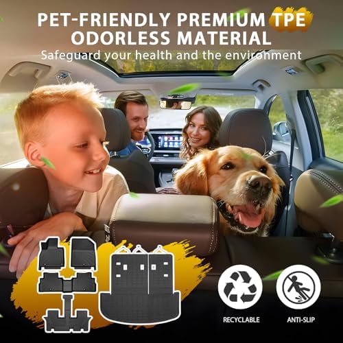 Powerty Floor Mats for 2020-2025 Kia Telluride 7/8 Passenger Car Mats Accessories, All Weather 3D TPE Anti-Slip Trunk Cargo Liner Seat Back Covers Protectors Full Set Car Accessories - Image 3