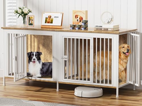 EasyCom 78.74" Dog Crate Furniture for 1 or 2 Dogs, 35-60 Pounds, White by EasyCom