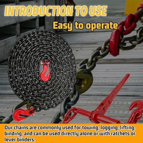 1/4" Tow Chain-G80 Transport Safety Chain with G70 Clevis Grab Hook for Towing|16FT Log Chains Wll 3300 Lbs|Heavy Duty Chain for Trailer Truck Tie Down Binding Equipment(Oiled Black) - Image 6