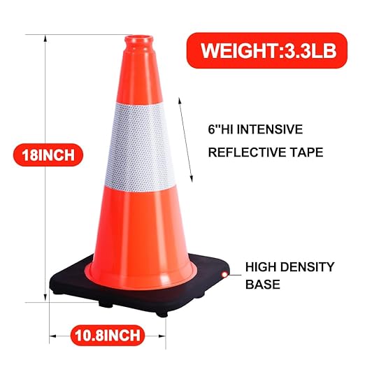 BESEA 18" inch Orange PVC Cones Traffic Safety Cones Black Base Construction - Image 2