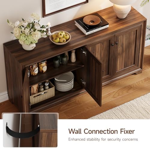 ONBRILL 60" Buffet Cabinet with Storage, 4 Doors & Adjustable Shelves Brown - Image 5
