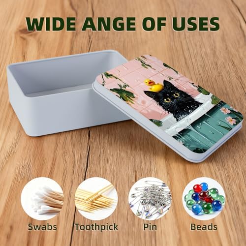 Large Metal Tins Box with Lid, Black Cat Bathroom - Image 3
