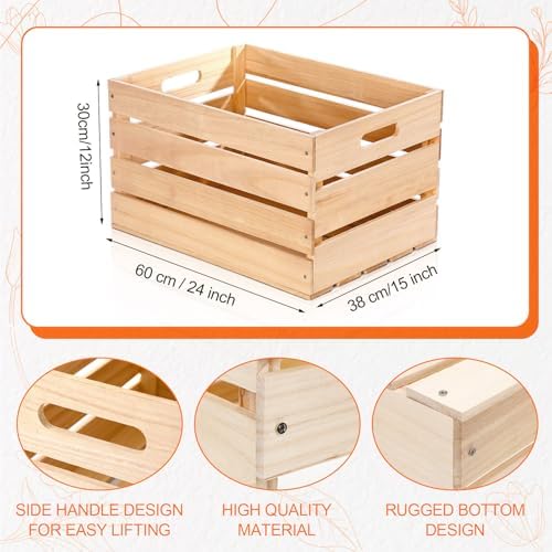 Weysat 3 Pack Large Wood Crates Box for Storage 24 x 15 x 12 inch Unassembled Wooden Milk Crates with Handle Decorative Nesting Box for Display Rustic Decor DIY Office Home Retail Art Craft (Wood) - Image 2