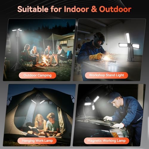 15000mAh Rechargeable Camping Light with Stand, Cordless Work Light, Black - Image 2