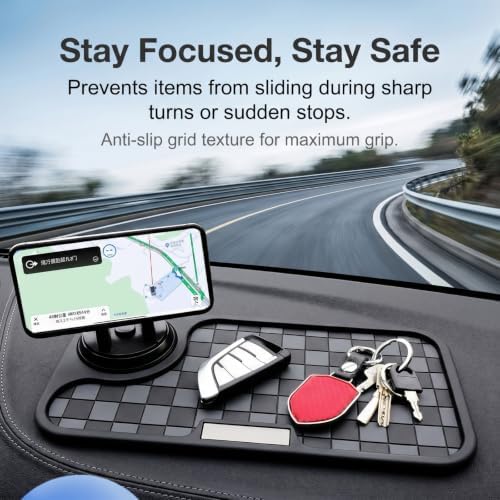 Multifunctional Car Anti-Slip Mat, Anti-Slip Rubber Dashboard Storage Pad and Phone Holder, Universal Dashboard Storage Accessories for Most Cars (Black & Gray) - Image 3