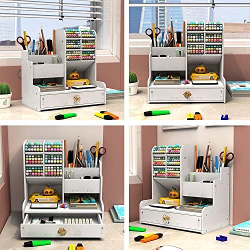 Hggzeg White Pen Organizer with Drawer, DIY Pencil Holder, Desk Tidy Caddy - Image 7
