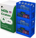 EconoHome Milk Crate - Stackable Storage Crate with Built-In Handles - Heavy Duty Plastic Material - Ventilated Organizer Bin for Garage, Pantry, Classroom, Office & Moving - Blue, 19x13x11, 4-Pack by EconoHome
