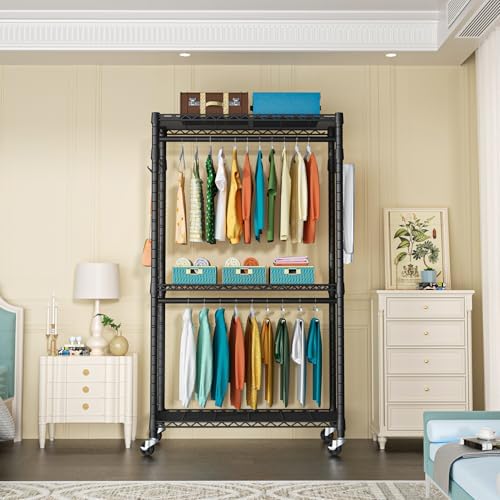 FUTASSI P1 Heavy Duty Garment Rack, Rolling Closet Organizer with Wheels - Image 2