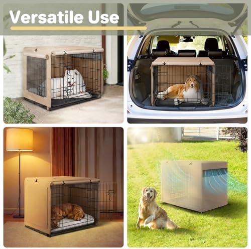 Seiyierr Dog Crate Cover - Kennel Cover Fit for 24 Inch Dog Crate, Double Door Polyester Crate Cover for Wire Dog Crate Indoor Outdoor Protection, Beige - Image 2