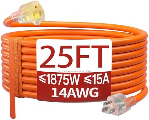 Skrizcable 14/3 25 FT Extension Cord Outdoor, Power Cord Orange by Skrizcable