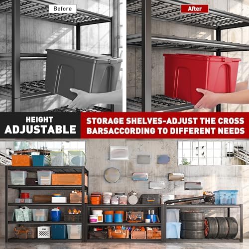 REIBII 48.2''W Garage Shelving Heavy Duty Metal Shelving 3000LBS Storage Shelves Adjustable Metal Shelves Industrial 5 Tier Garage Shelf for Basement Pantry Warehouse Supermarket, 3 Pack - Image 5