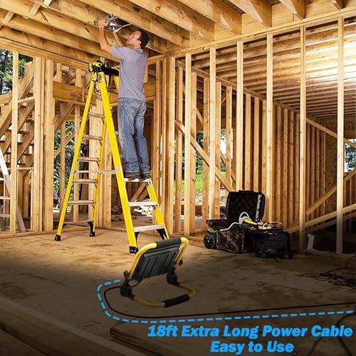 9600LM LED 80W Work Light, Portable Flood Light with 18FT Cord, IP66 Waterproof 5000K Worklight Floodlight for Outdoor, Job Site Workshop Garage Construction Site Lighting - Image 2