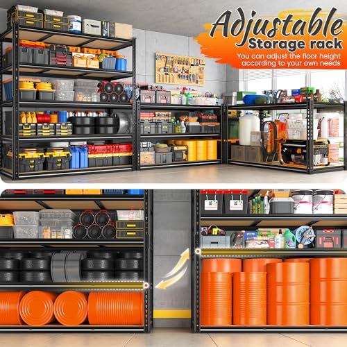 REIBII 48" W Garage Shelving 3080LBS Storage Shelves 5 Tier Industrial Shelving Adjustable Metal Storage Shelves for Garage, Basement, Warehouse, Commercial, Easy Assemble, 48" W x 72" H x 24" D, 4PC - Image 6