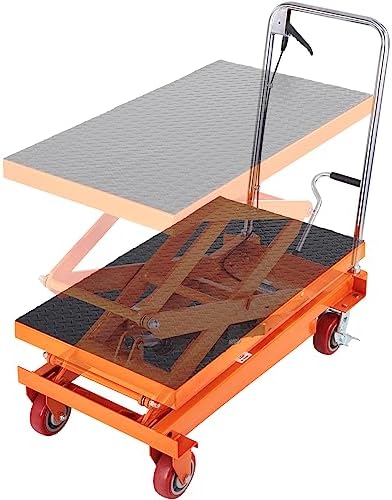 VEVOR TFD35 Hydraulic Lift Table Cart, 770lbs Capacity 59" with 4 Wheels and Non-Slip Pad, for Material Handling and Transportation, Orange by VEVOR