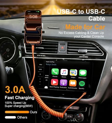 USB C to C Cable 6FT, 2Pack Coiled USB C Fast Charging Cable for CarPlay - Image 3