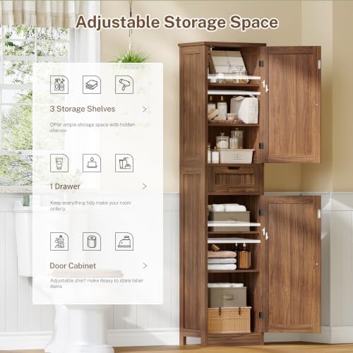 Iwell 66.9" Tall Bathroom Storage Cabinet with 2 Doors & 1 Drawer - Image 4