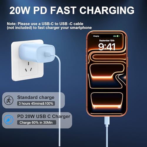 Phone 17 16 15 Charger Fast Charging Type C Chargers USB C Fast Charger Block & Phones 17 Charger Cord 10FT Long USB C Charging Cable for i.Phone 17/17 Pro/17 Pro Max/Air/Phone 16 15 Pro Max,Blue - Image 3