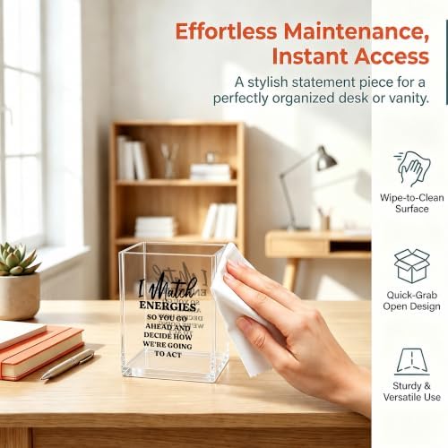 Funny Office Acrylic Cosmetic Pen Pencil Holder Cup, I Match Energies Humor Pencil Organizer, Unique Office Cubicle Desk Accessories, Sarcastic Gifts for Women Men Coworker（A48） - Image 4