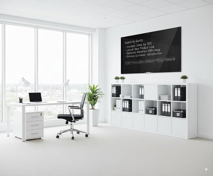72" x 48" Black Extra Large Glass Whiteboard 6' x 4' Frameless Tempered Black - Image 5