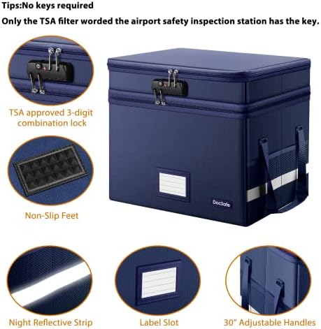 DocSafe File Box with Lock,Multi-Layer Fireproof Document Box Collapsible File Storage Organizer with Pockets/Handle,Large Portable Home Office Filing Safe for Hanging Letter/Legal Size Folders,Blue - Image 4