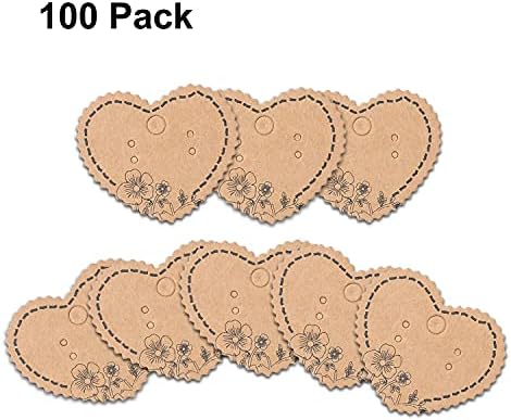 Grenali 100 Brown Heart Shape Earring Display Cards, Kraft Paper Jewelry Cards, 1.96"x1.6" (Pack of 100) - Image 2