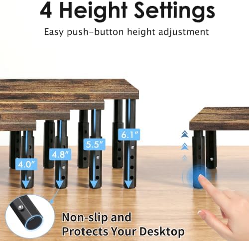 ECOLOVI Adjustable Wood Computer Monitor Stand Riser, Office Desk Organizer and Accessories for Monitor, Laptop, PC, Printer, Office Desk Accessories Workspace Organizer for Home Office Supplies, Brown - Image 2