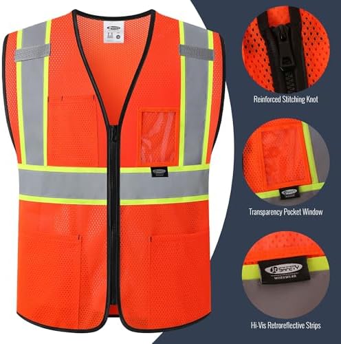 JKSafety Safety Vest for men women Hi Vis Vest with Pockets and Zipper High Visibility Construction Vests BX310 - Image 3