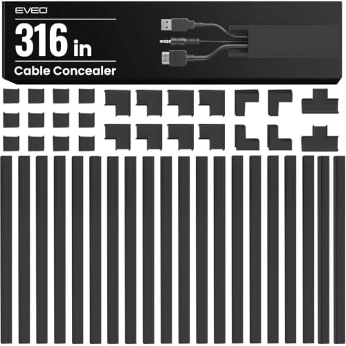 EVEO Cable Hider Wall 306” - Cable Raceway Cord Hider - Wire Covers for Cords on Wall, Cord Cover, Wall Cable Hider, Cable Concealer, Wire Hiders for TV on Wall - 20X (L16 W0.95 H0.5) - Medium | Black by EVEO