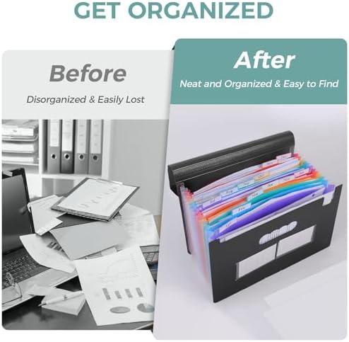 SKYDUE Accordion File Organizer, Expanding File Folder with 13 Pockets, Portable Document Paper Bill Receipt Organizer for Desk, Home School Office Supplies, Letter A4 Size Black - Image 4