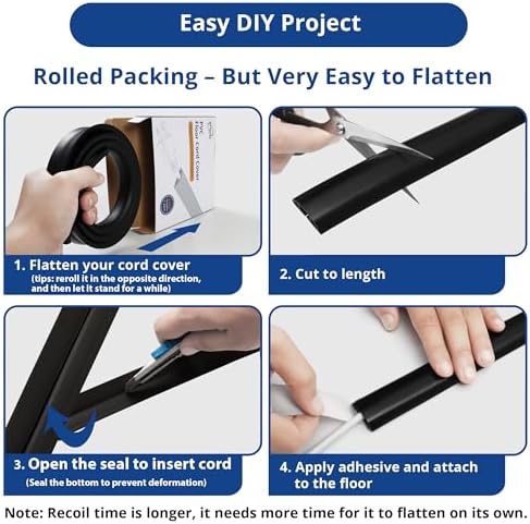 Floor Cord Cover 10ft, Cord Hider Floor Black, Floor Cable Management Prevent Cable Trips, Floor Cable Cover Wire Covers for Electric Power Cords, Cord Protector Cord Cavity W0.47in x H0.28in - Image 5