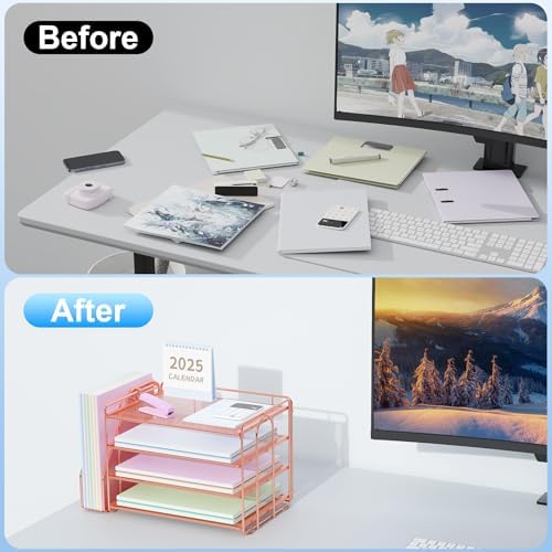 Spacrea Desk Organizers and Accessories, Paper Organizer for Desk with File organizer, Desk Accessories & Workspace Organizers for Office Supplies (Rose Gold) - Image 2