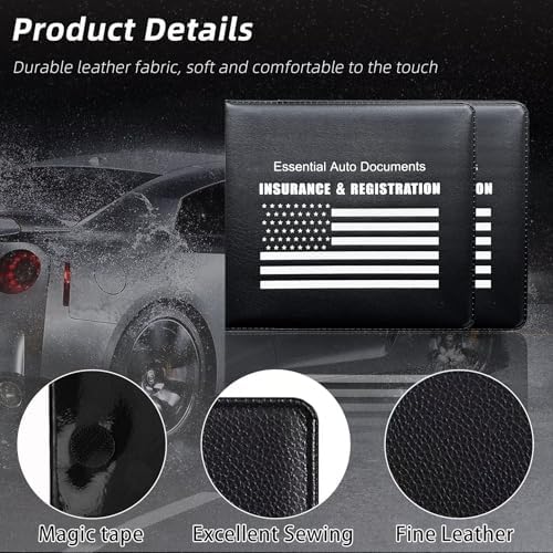 Ziciner Car Registration Insurance Holder, 2Pack Essential Auto Card Document Glove Box Organizer with Touch Fastener, Vehicle Interior Accessories Perfect for Most Car, Truck, SUV (Black/White Flag) - Image 3