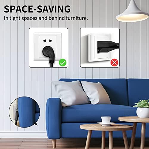 Miady Flat Plug Extension Cord 1 Ft, 90 Degree Plug Adapter, 3 Prong Grounded Wire Short Angle Power Cable Black ETL Listed (2-Pack, 13 Amp, 125 Volts, 1625 Watts) - Image 3