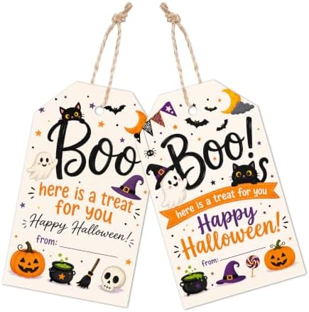 Halloween Boo Gift Tags with String, 50PCS Hanging Tags for Gift Wrapping, Halloween Thank You Labels for Friendsgiving, Party Favors, Bakery Packaging, DIY Crafts - A03 by Yhtmbf