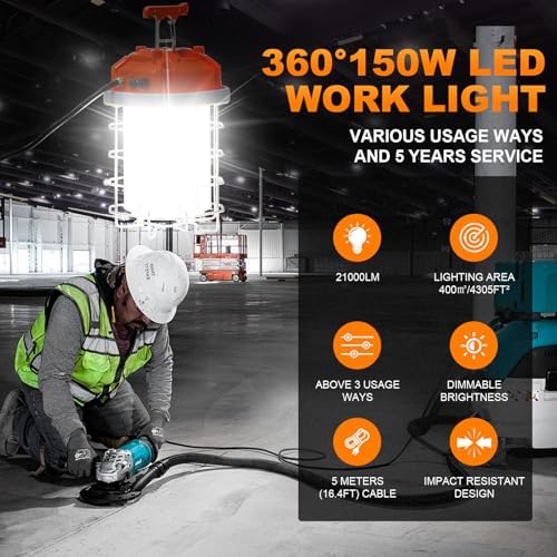 150W 360° Led Construction Work Lights 21000lm,Durable and Dimmable - Image 2