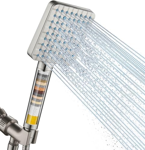Cobbe Filtered Shower Head with Handheld, High Pressure 6 Spray Mode Showerhead with Filters, Water Softener Filters Beads for Hard Water - Remove Chlorine - Reduces Dry Itchy Skin, Brushed Nickel by Cobbe