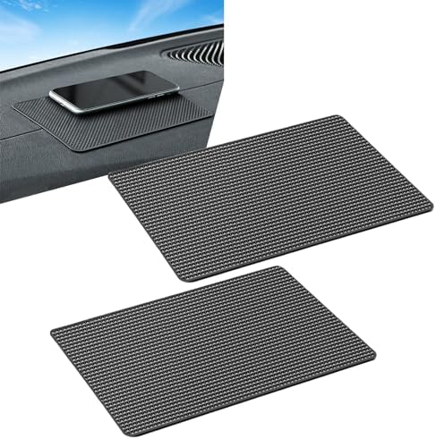 2 PCS Car Dashboard Anti-Slip Mat, 10.62" x 5.9" Grid Pattern High Temperature Resistant Washable Center Console Storage Mat, Double-Sided Self-Adhesive Accessories, for Most Cars (Black) by jokormo