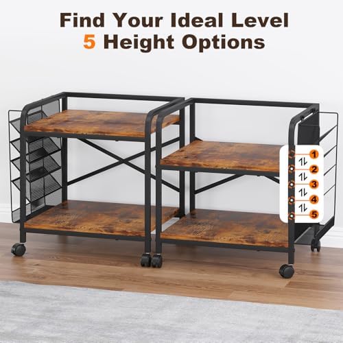 EasyCom 24"x20" Printer Stand with Storage, File Holder & Wheels, Brown - Image 4