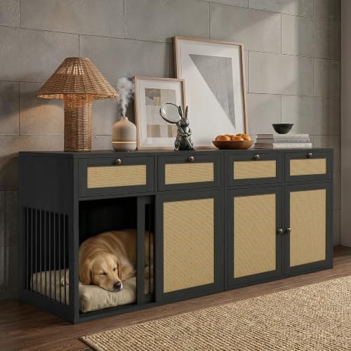 PureCozy 2-Piece Dog Crate Furniture, Left, 80 Inch, Black Oak by PureCozy