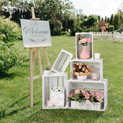 Soaoo 5 Pcs Decorative Nesting Wooden Crates with Handle, Vintage White - Image 5