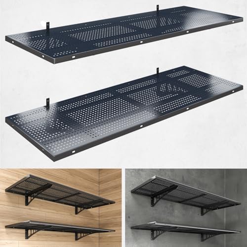 2-Pack 1.5x4ft Heavy Duty Garage Wall Shelving, 500 lbs Load Capacity, Garage Shelving Wall Mounted, Garage Storage Rack with Hooks, Black by Yifro