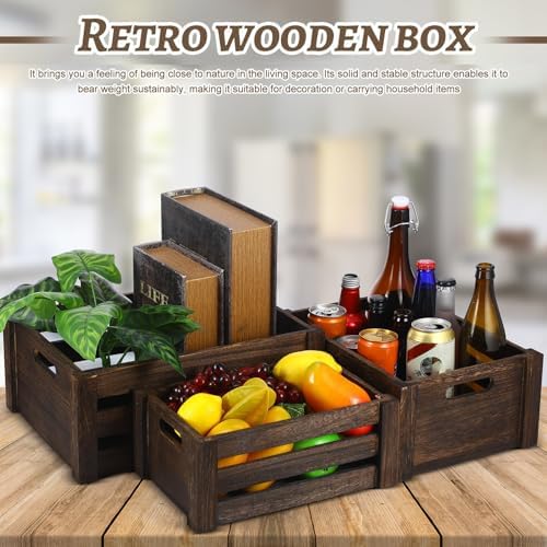 Barydat 5 Pack Wooden Crates for Display Storage, Dusty Brown, Rustic - Image 2