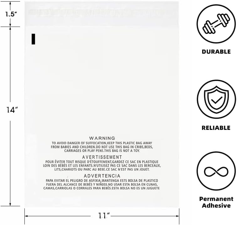 POLYSELLS 1000 Count 11x14” Clear Poly Bags with Suffocation Warning Self-Sealing Plastic Bags for Shipping, Retail Packaging, T-Shirts & Clothing - Permanent Adhesive - Image 2