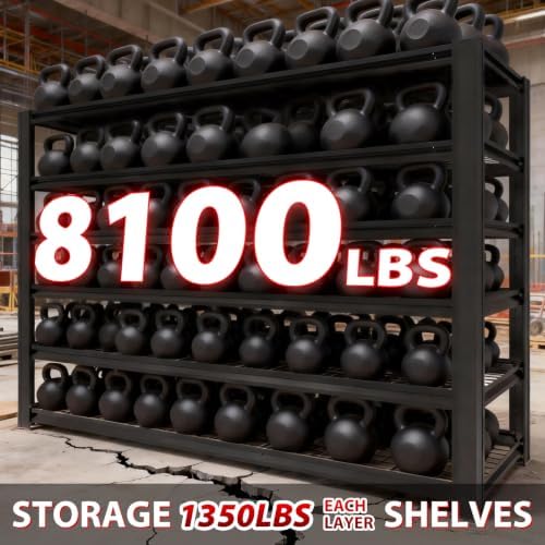 6T 62“ W x 24” D x 84" H Garage Shelving Heavy Duty, Metal Shelving, 8,100 lbs Storage Shelves, Adjustable Metal Shelves for Storage, Industrial Garage Shelves for Warehouses and Basements - Image 4